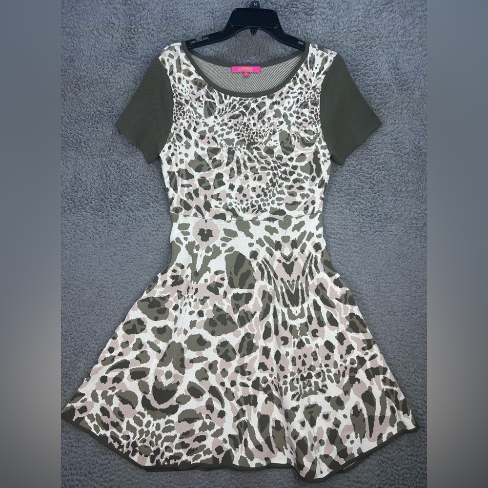 Catherine Malandrino Animal Print Dress Size Medium Fit & Flare Knit Stretchy